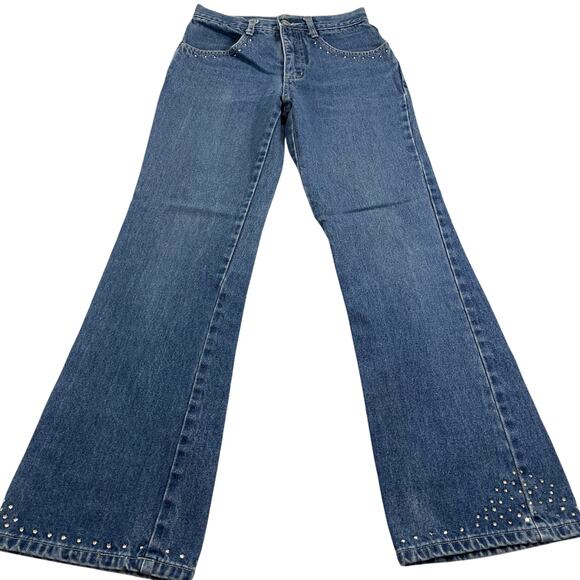 VTG Y2K 579 Brand Flared Low Rise Denim size 5 Embellished Gems - Picture 1 of 10
